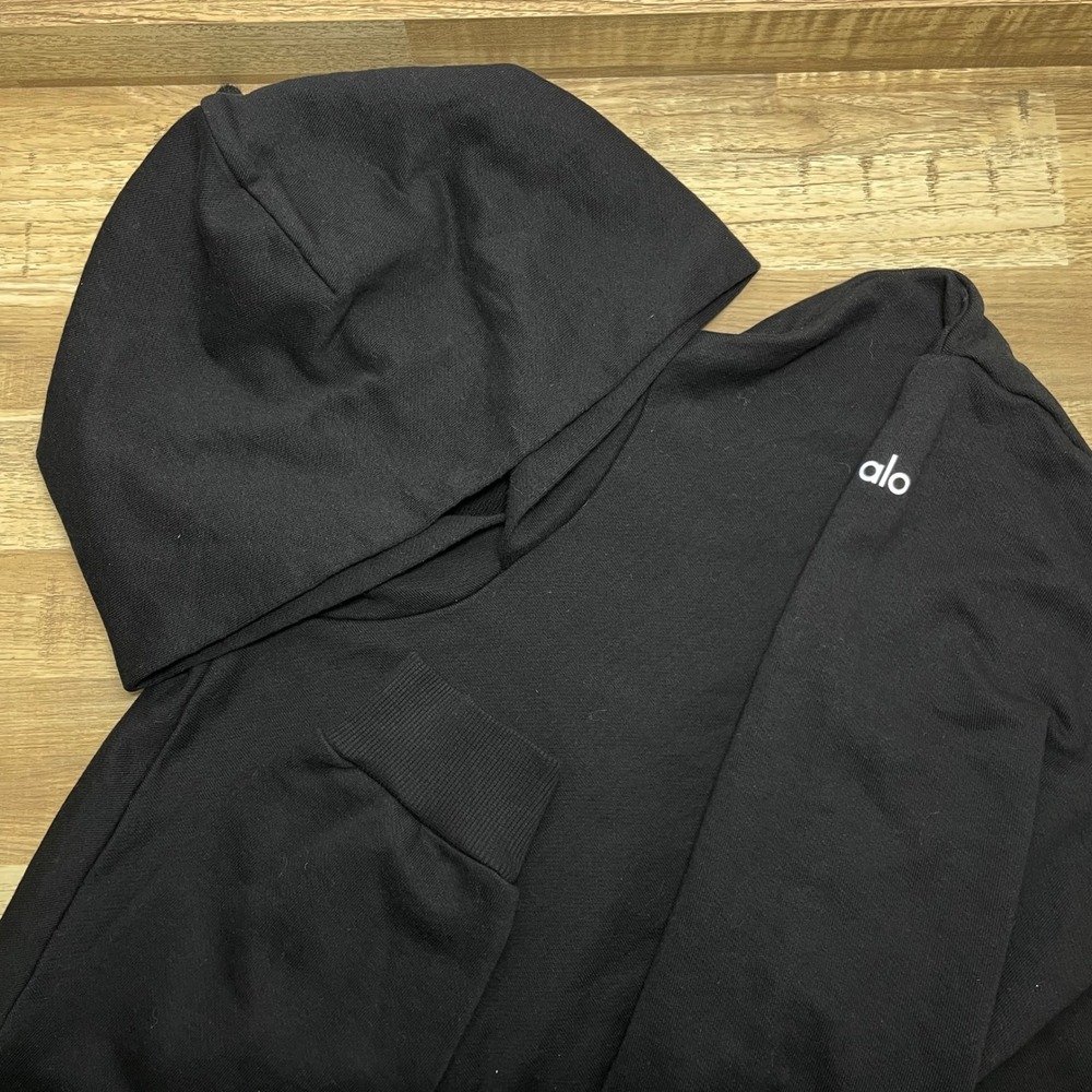 Alo Yoga Chill Hoodie French Terry Kangaroo Pocket Pullover Men's Medium Black